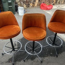 Three Orange Mid Century Modern Bar Stools 