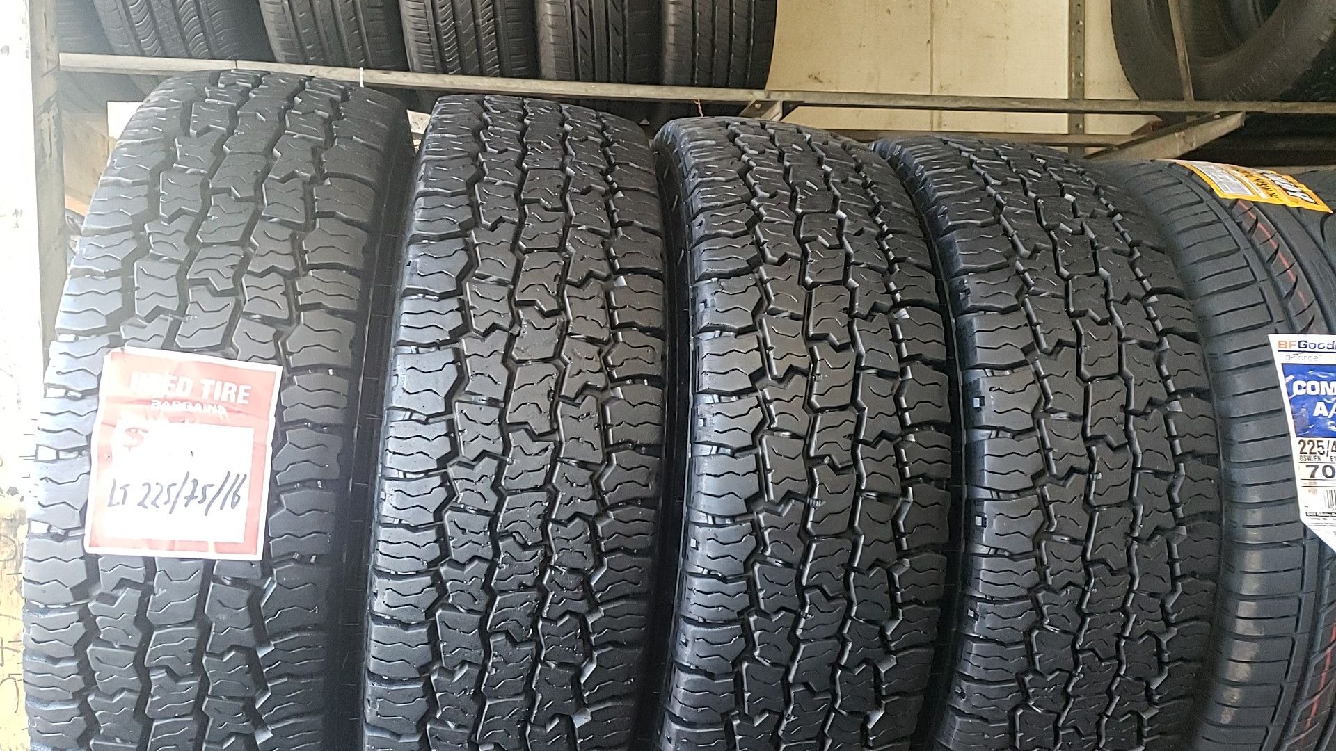 Four matching heavy-duty cooper tires for sale LT225/75/16