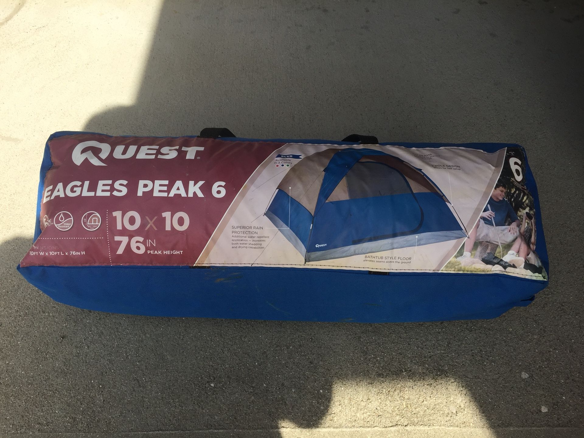 Quest Eagles Peak 6 tent. 10’ x 10’ x 76” peak.