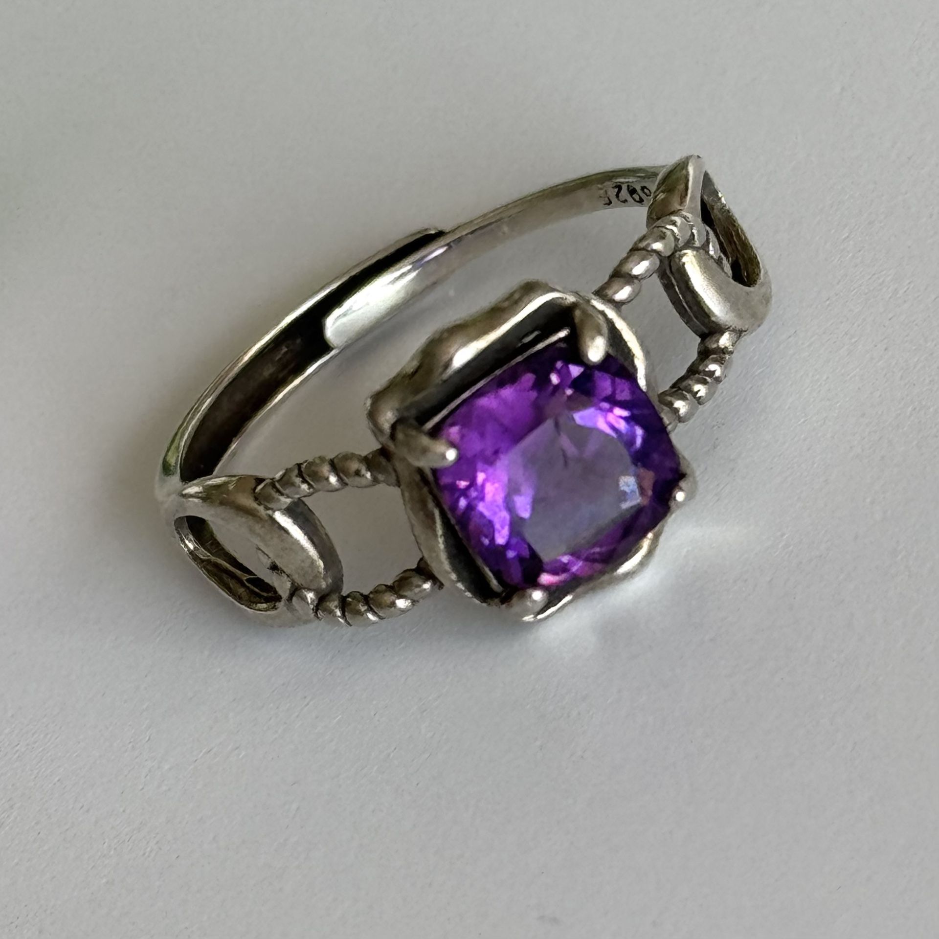 Amethyst Ring ππ S 925 Silver Adjustable (size 8 )