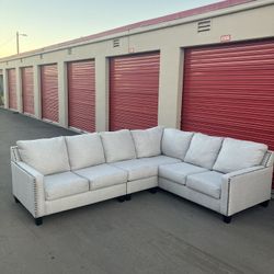 Gray Studded Sectional Sofa 