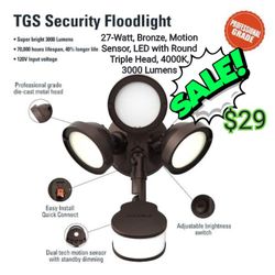 HALO
TGS 27-Watt, Bronze/White Motion Sensor, Outdoor Integrated LED Flood Light with Round Triple Head, 4000K, 3000 Lumens
