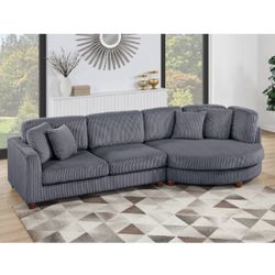 2 Piece Sectional Sofa With 4 Accent Pillows Grey Corduroy Brand New In Box Firm Price $570