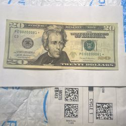 Twenty Dollar Bill Star Note