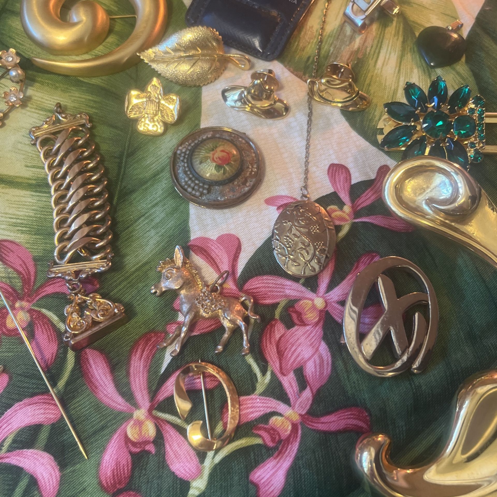 Vintage Assorted Jewelry, Pins, Locket,watch Fob
