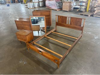 Mid Century Modern “Made in Sweden” 5 Piece Bedroom Set Dressers Nightstand Mirror Bed Frame