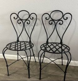 Black Wrought Iron Bistro Chairs Set of 2