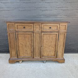 Gorgeous Carved Buffet Console Cabinet Antiqued Wood Castle Bromwich by Theodore Bromwich