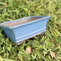 Square Green Glazed Bonsai / Succulent Pot (With Drain Hole)