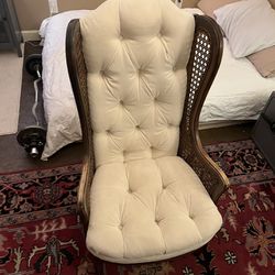 Mid-Century Rattan Tufted Accent Chair