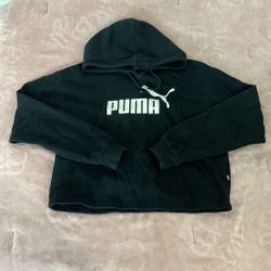 Women Black Puma Cropped Hoodie