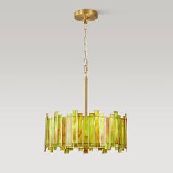 16" Tiffany Stained Glass Chandelier, Green Art Deco Light Fixture Hand-Soldered Metal Frame