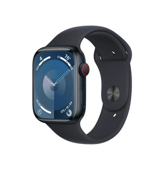 Apple Watch Series 9 With Blood Oxygen. GPS + Cellular 45mm Midnight Aluminum Case with Midnight Sport Band - M/L. 45mm