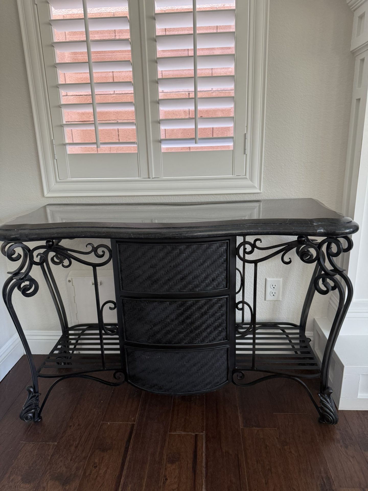 A Pair Of Matching Black Granite Console/Sideboard Tables