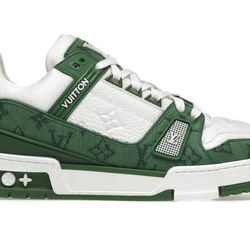 Louis Vuitton Trainer Green Monogram Denim White