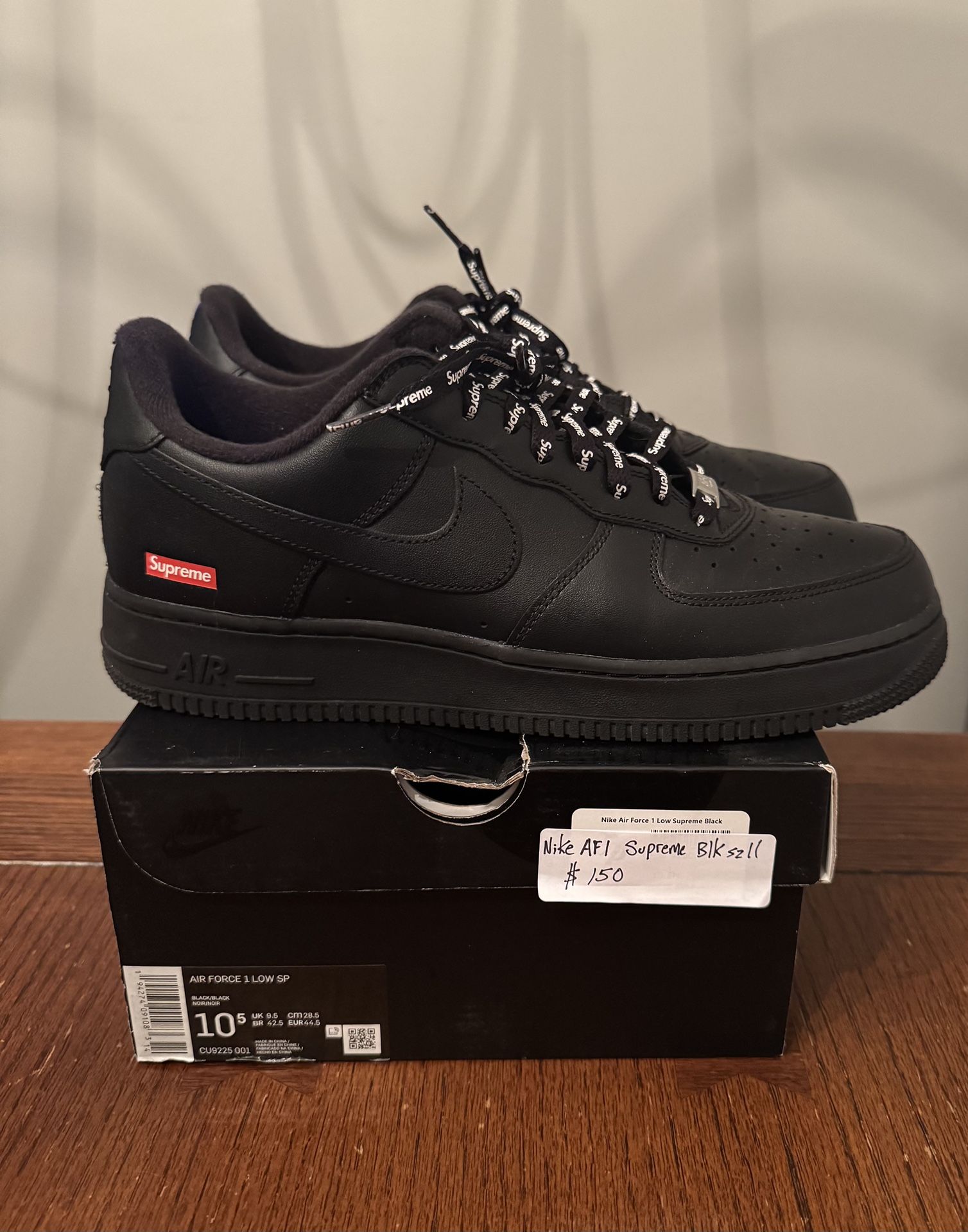 VNDS Nike Air Force 1 Supreme Black Size 10.5
