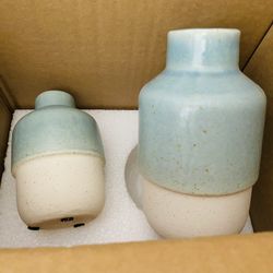 New Vases for Home Decor Modern Light Blue Ceramic Flower Vases Set of 2 Farmhouse Vase for Pampas Grass Boho Mini Pottery Bud Vase for Centerpiece