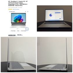 HP - OmniBook X - Copilot+ PC - 14" 2.2K Touch-Screen Laptop - Snapdragon X Plus - 16GB Memory - 512GB SSD - Glacier Silver in great condition. $550