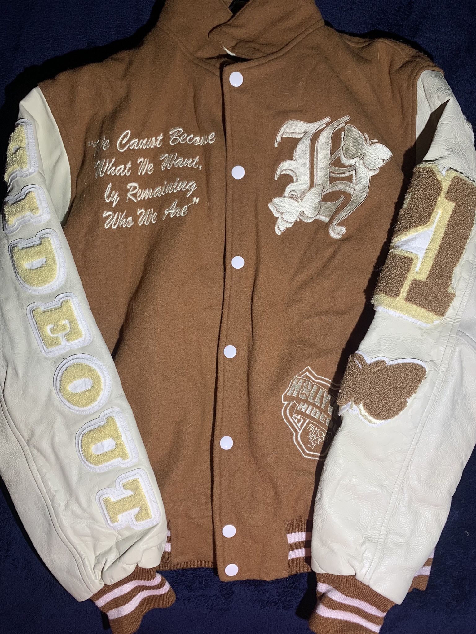 Hollywood Hideout Varsity Jacket- Brown & Beige- Size Medium for