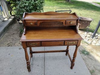 Vintage Wood Writing Desk with Hutch