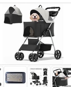 New MoNiBloom Foldable Pet Stroller for Small & Medium Dogs, Black