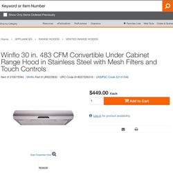 Winflo 30 in. 483 CFM Convertible Under Cabinet Range Hood in Stainless Steel 