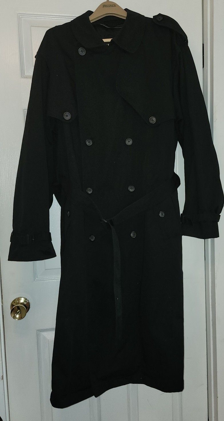 Towne By London Fog Men's Black Trench Coat Raincoat, Size 46L