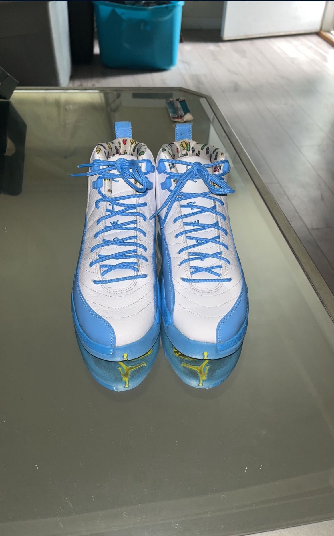 Air Jordan 12 Retro White University Blue Emoji (Size 7Y)