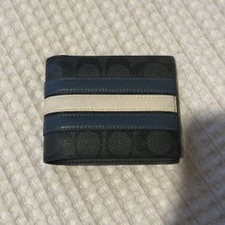 Black and Blue Striped Coach Wallet