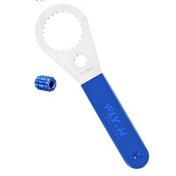 FLY H Bottom Bracket Wrench Tool, Aluminum, Silver Body, Blue Plastic Wrapped Handle, 16 Notches