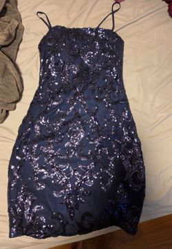 Navy Blue Sequin Mini Dress