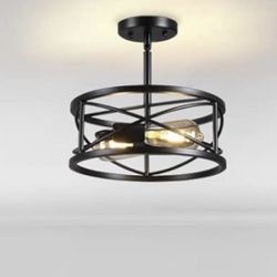 Farmhouse Semi Flush Mount Ceiling Light, D11.8 Inches Black 