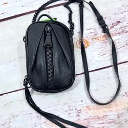 Aimee Kestenberg Black Leather Mini Crossbody Bag Shoulder Purse With top Handle