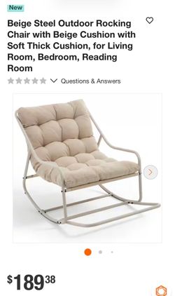 Beige Steel Outdoor Rocking Chair with Beige Cushion with Soft Thick Cushion, for Living Room, Bedroom, Reading Room