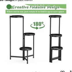 MOKANI Metal Plant Stand Indoor Outdoor for Multiple Plants, 3 Tiered Folding Corner Shelf Tall Flower Pot Holder 