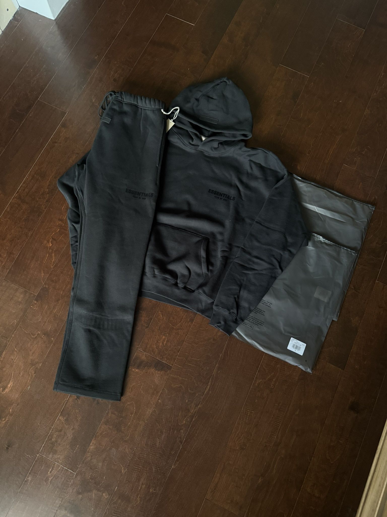 100% Authentic ✅ Fear of God Essentials Black Stretch Limo Hoodie & Sweatpants Bundle