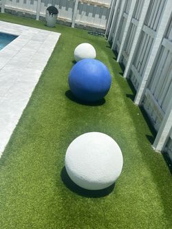 Giant decorative blue and white balls