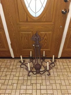 Vintage hanging six light light fixture brown metal