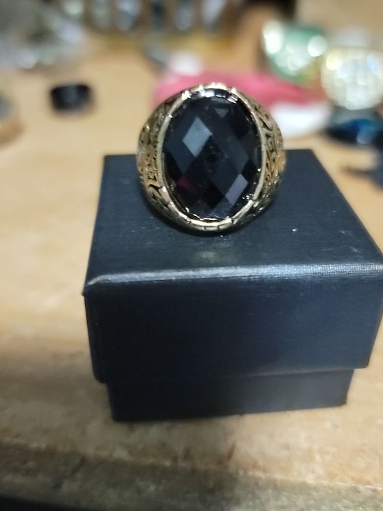 Men's Size 10 Black Onyx Ring Stainless Steel