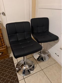 2 Black Hydraulic Bar Stools – Adjustable Height Kitchen Island Chairs
