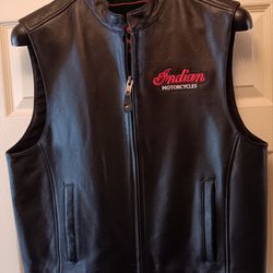 INDIAN MOTORCYCLE LEATHER VEST WITH PATCHWORK - SIZE LARGE
