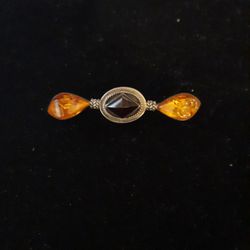 Sterling Silver Amber Garnet Brooch