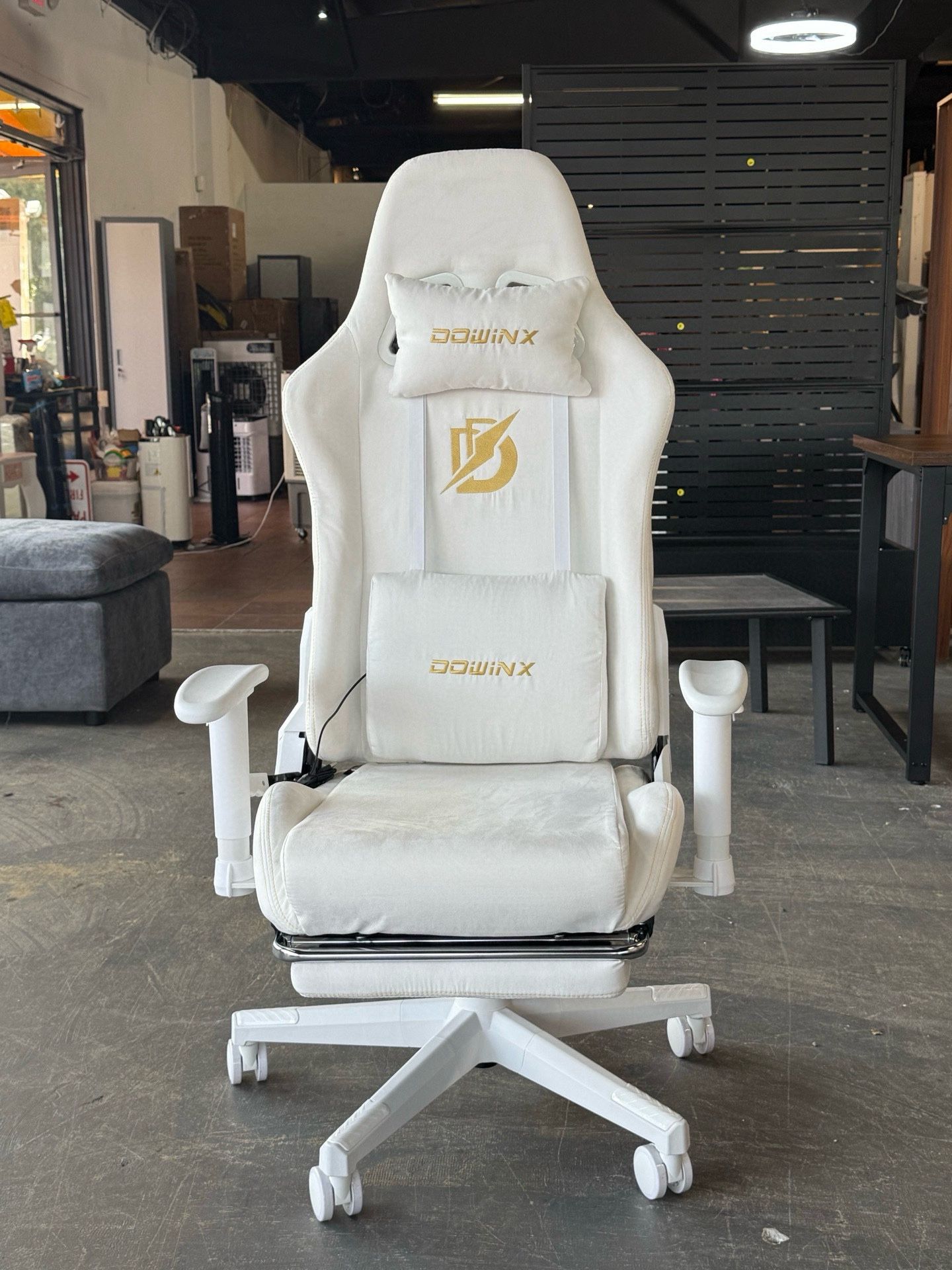 Suede Ergonomic Computer Chair with Massage Lumbar Support for Adults with Footrest, High Back Reclining Gaming Chair for Office Gaming (White)  💰130