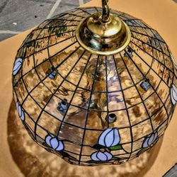 vintage large slag glass hanging light 