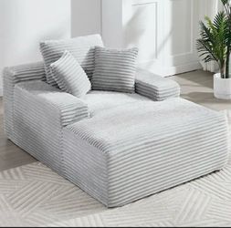 Gray Corduroy Chaise Lounge, Contemporary, 46.46x66.93x25.59in, 1 Seat