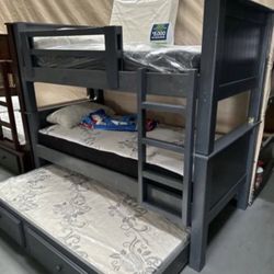 Triple Twin Bunk Bed With Mattress Included 