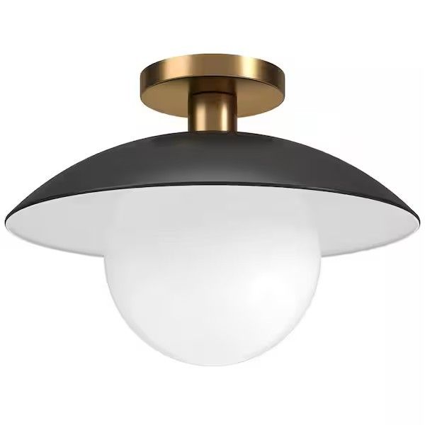 "Alvia" 14.5" Brass Semi-Flush Mount Light, Matte Black & White
