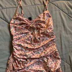 Pink Floral Scrunched Dress