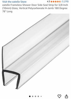 eatelle Frameless Shower Door Side Seal Strip for 3/8 Inch (10mm) Glass, Vertical Polycarbonate H-Jamb 180 Degree 78" Long