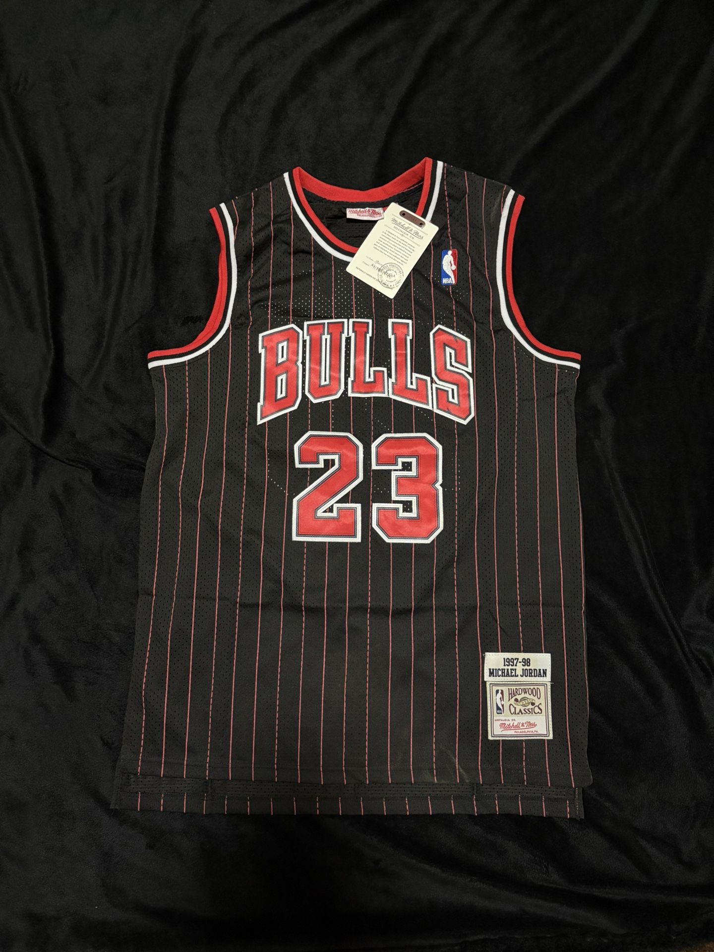 Michael Jordan 1(contact info removed) Black With Red Strips Jersey